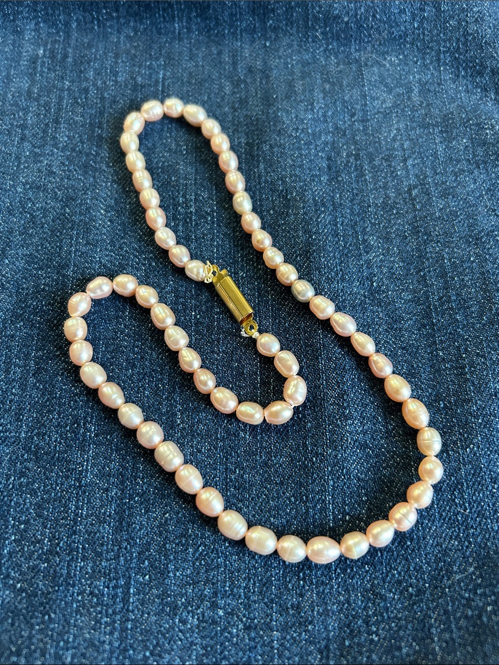 Delicate Pink Faux Freshwater Pearl Necklace with Gold Clasp